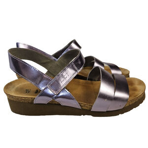 Naot Kayla Leather Sandals Purple Mirror Metallic Wedge Cork 10 41 9 40 9.5